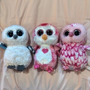 Ty Stuffed Animals Trio - Pink and White Birds